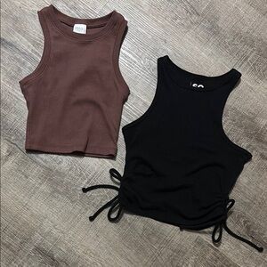 Brown Sleeveless Crop Fitted Tank Top with Racerback